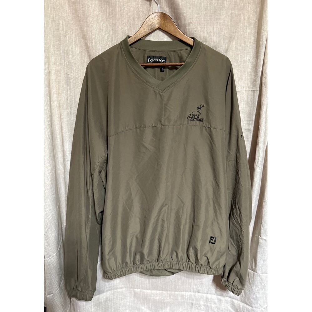 FootJoy Mens XL Golf Windbreaker Pullover V-Neck Green Sanctuary Deer Logo